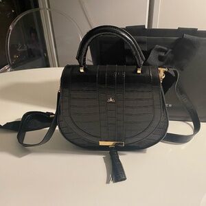 Demellier black leather croc skin mini venice